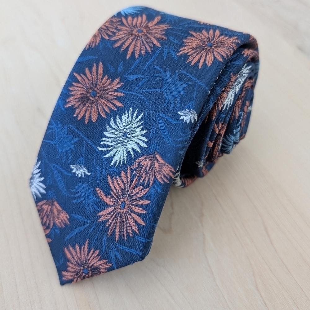 Blue and Orange Floral Pattern Tie